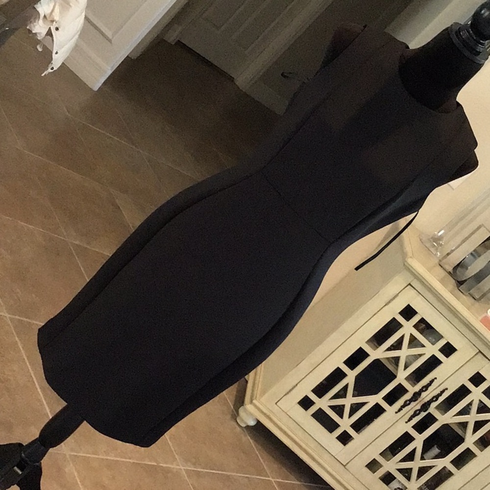 Calvin Klein back zip sleeveless dress, black with gold zipper, size 8
